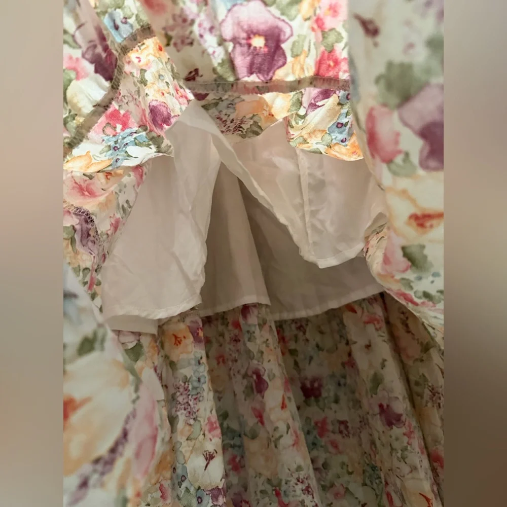 Hayden Los Angeles floral print belted tier poplin midi dress easter - Picture 9 of 11